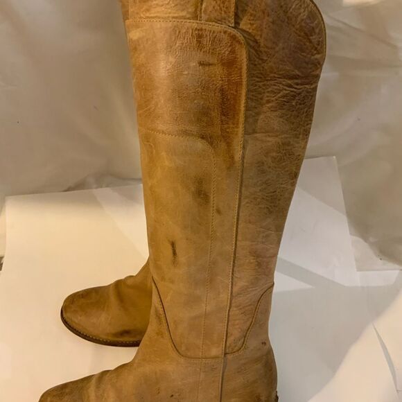 Frye Riding Boots Leather distressed Knee High Round Toe Brown US 6 - Picture 3 of 16